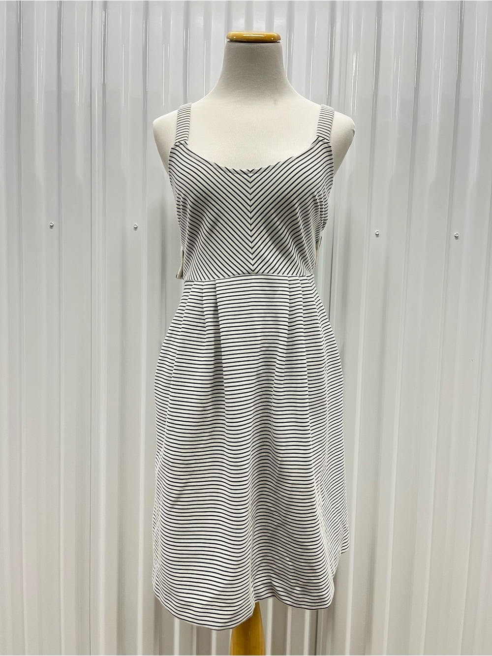 Anthropologie Black and White Striped Backless Small A-Line Dress with pockets